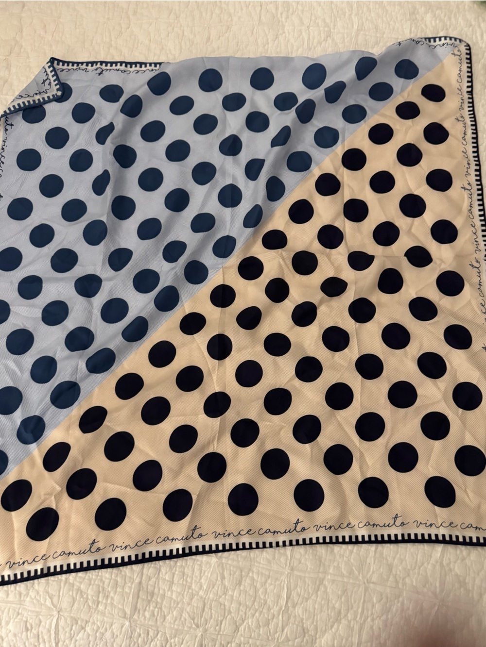Vince Camuto 💯% Silk Scarf Polka Dot Lt Blue/Cream/Black 35” square